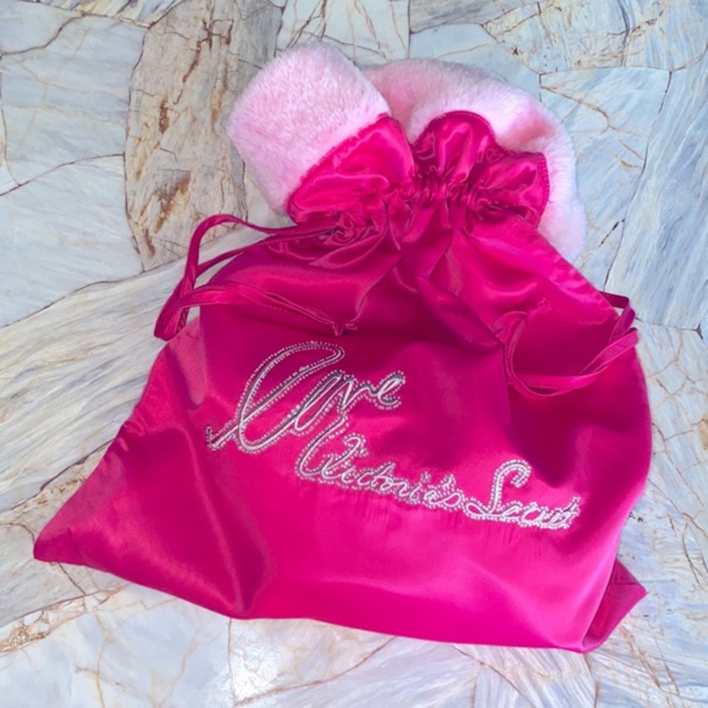 Victoria's Secret Pink Satin Embroidered Rhinestone Oversized Santa Bag 16x21